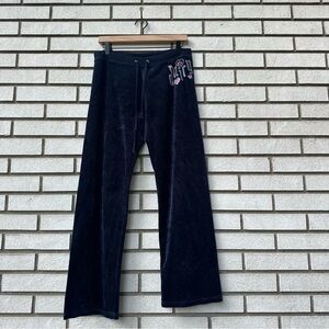 Juicy Couture Navy Velour Rhinestone Bling Logo Track Pants Size Large Y2K